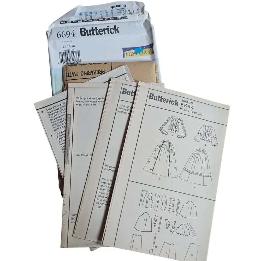 Butterick 6694 Victorian Civil War Dress Costume Pattern Gone With the Wind Gown